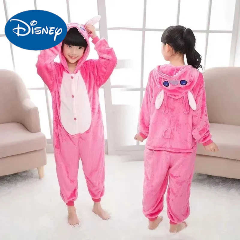 Disney Cartoon Lilo Stitch OnePiece Pajamas Children Plush Kigurumi Onesies Winter Warm Clothes Boys Girls Christmas Gift H250926