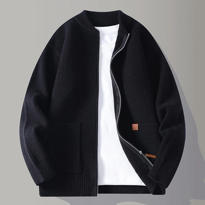 Autumn Winter Youthful Vitality Knit Sweatercoat Men Stand Collar Loose Casual Knitted Cardigan Mens Chic Casual Sweater Jackets 250922