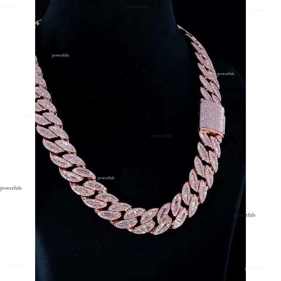18mm Cuban Link Chain Iced Out Necklace with Baguette Round Cut VVS Moissanite Dia Tester Approved