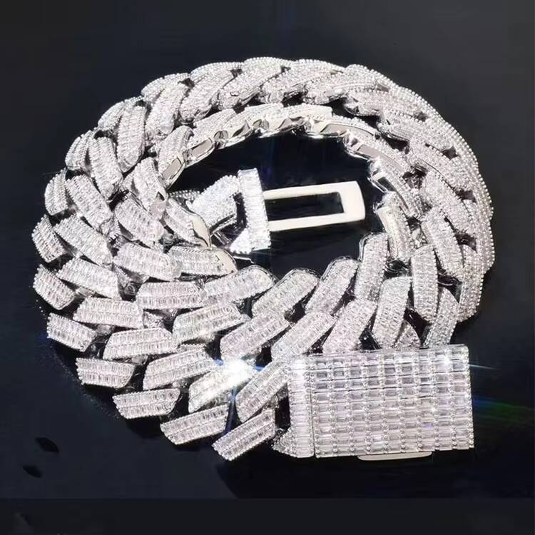Custom 20mm VVS Baguette Cuban Link Chain for Men 18k Gold Plated 925 Solid Silver Iced Out Moissanite Cuban Chain Necklace