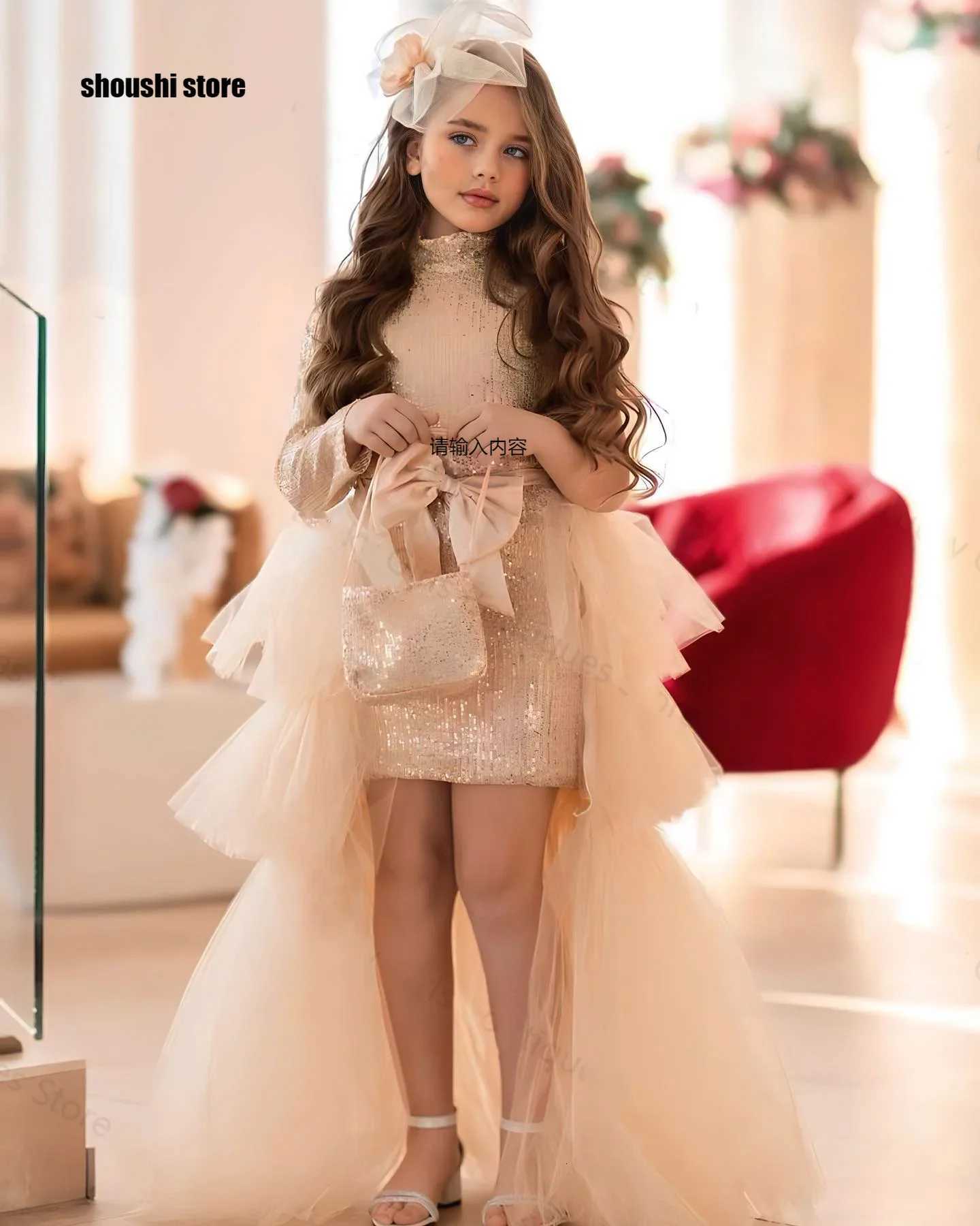 One Shoulder Sequins Flower Girl Dress For Wedding With Detachable Train Elegant Birthday Party First Communion Ball Gowns Z250926