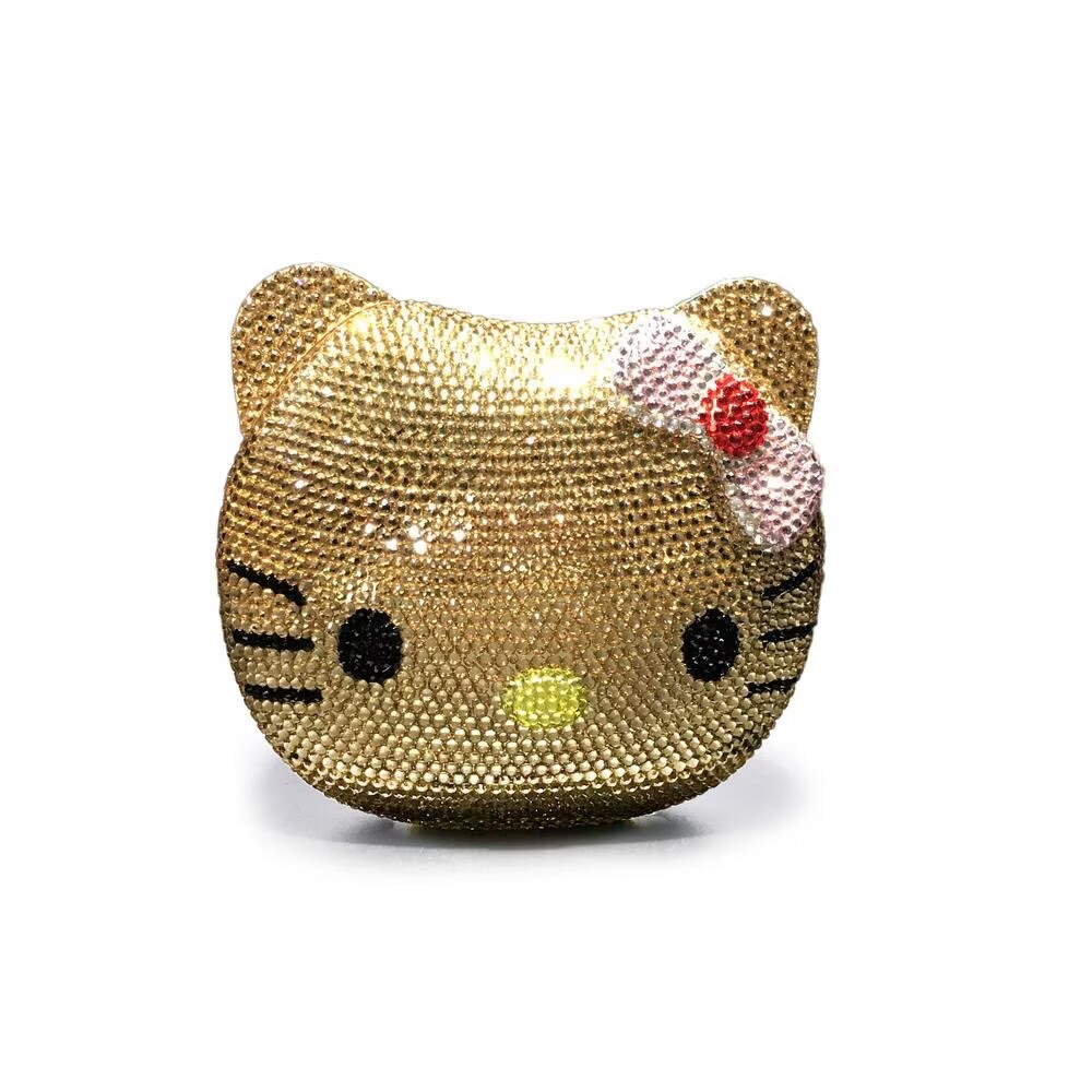 Sanrio Hello Kitty Anime Cartoon Shape Rhinestone Cartoon Full Of Diamonds Dinner Bag Handmade Diamond-set Ladys Clutch Christmas Giftw250621