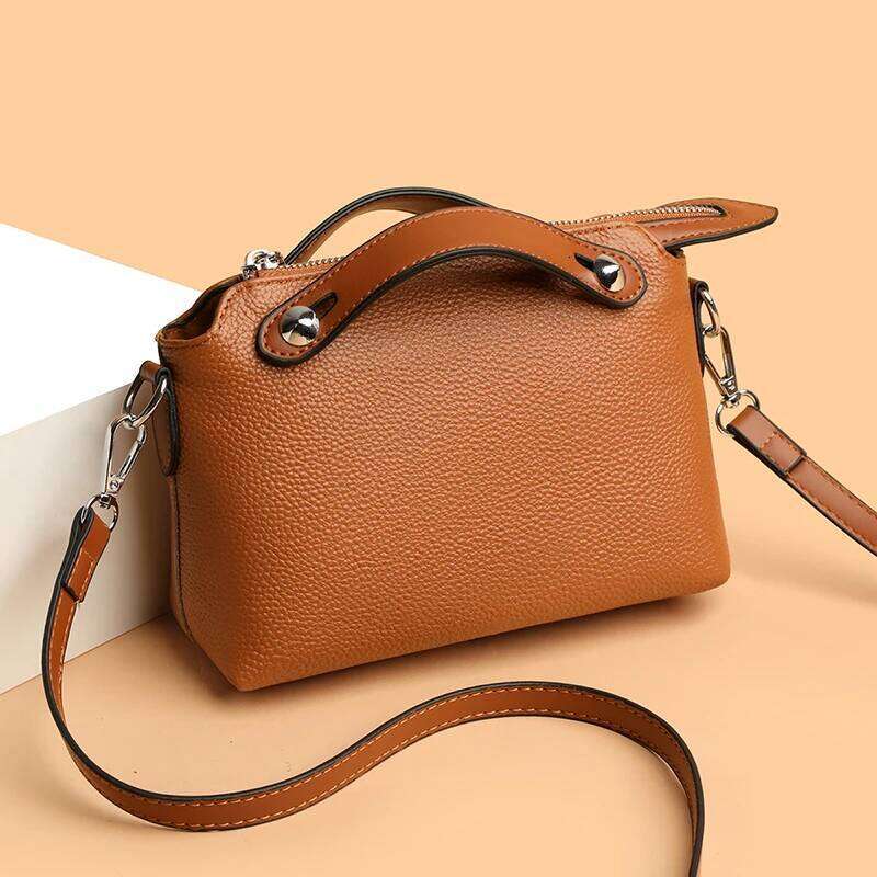 Fashion Solid Color Genuine Women Shoulder Crossbody Bag Cow Leather Female Handbags Brand Casual Tote Sac A Main