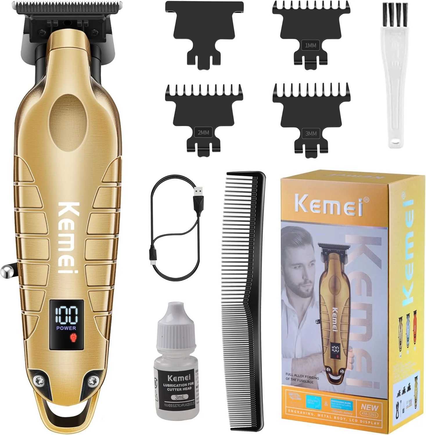 Kemei 2293 Professional Hair Beard Trimmer Men Barber Rechargeable Finish Hair Cutting Machine Zero Gapped Cordless Hair Clipper R250926
