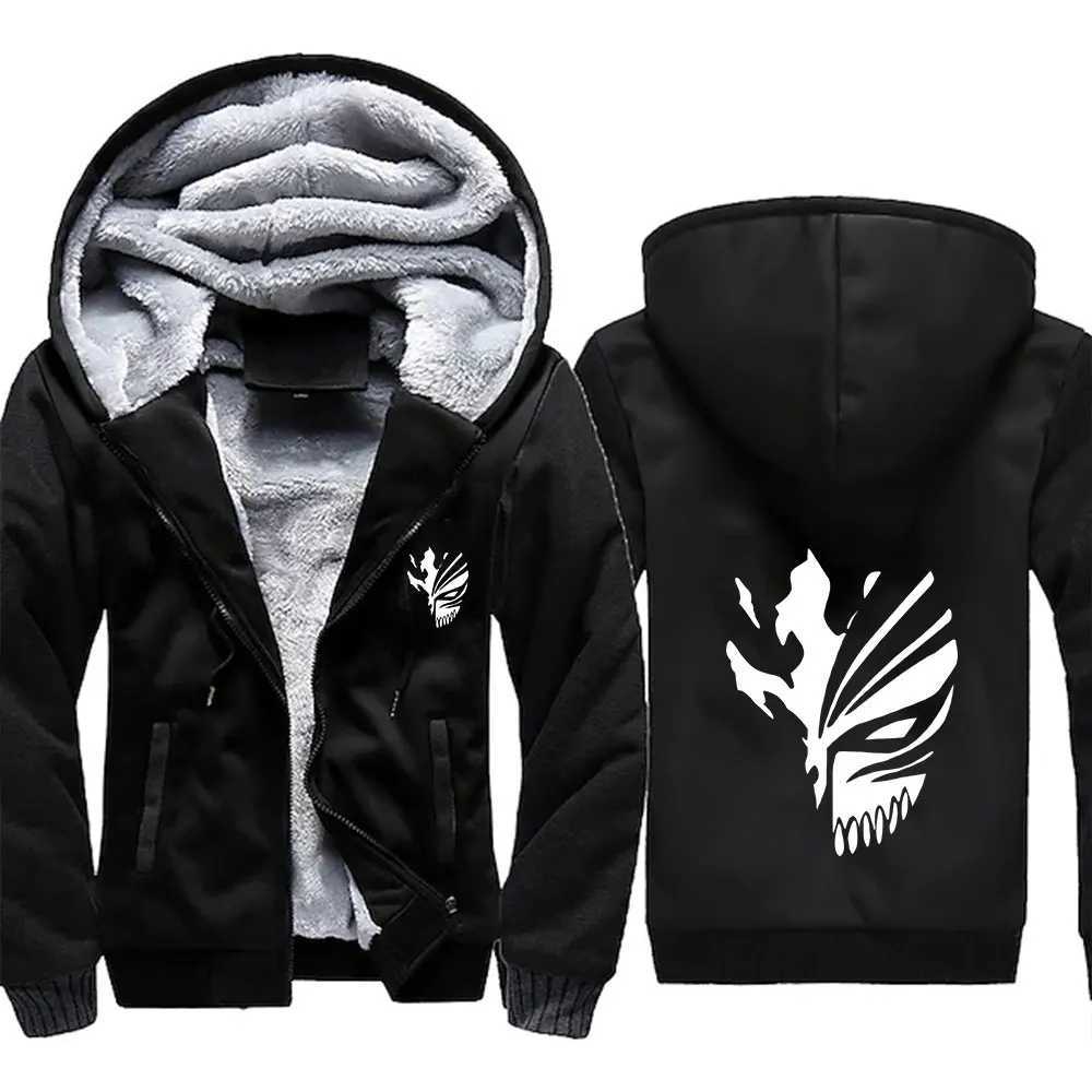 Mens Jacket Anime Bleach Zip Up Hoodies Thicken Warm for Men Fleece Long Sleeve Coat Casual Hooded Streetwear Men Winter Coats W250926