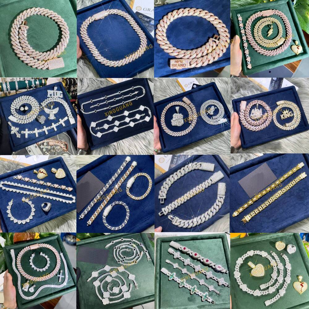 Custom 20mm VVS Baguette Cuban Link Chain for Men 18k Gold Plated 925 Solid Silver Iced Out Moissanite Cuban Chain Necklace