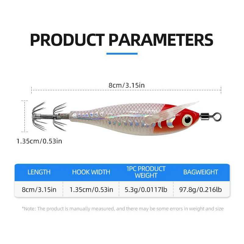 10 Pieces Wood Shrimp Fake Bait Set 57g Simulated Luminous Wood Shrimp Bait Jig Squid Hook Sea Fishing Octopus Squid Bait W250926