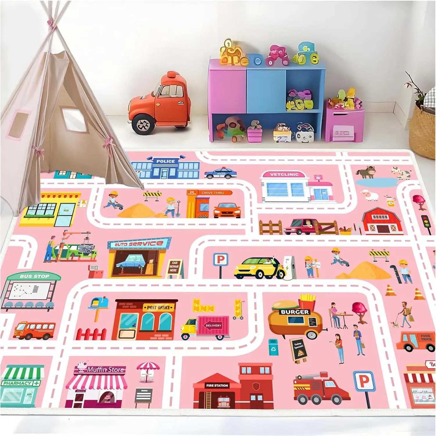 Car Play Mat for Boys and Girls Highway City TrafficThemed Rugs for Kids Toy Cars Kids Rugs for Playroom NonSlip Kids Play Rug C250926