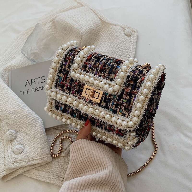 Autumn and Winter Tweed New Women's Chain Fashion Crossbody Shoulder Small Square Bag