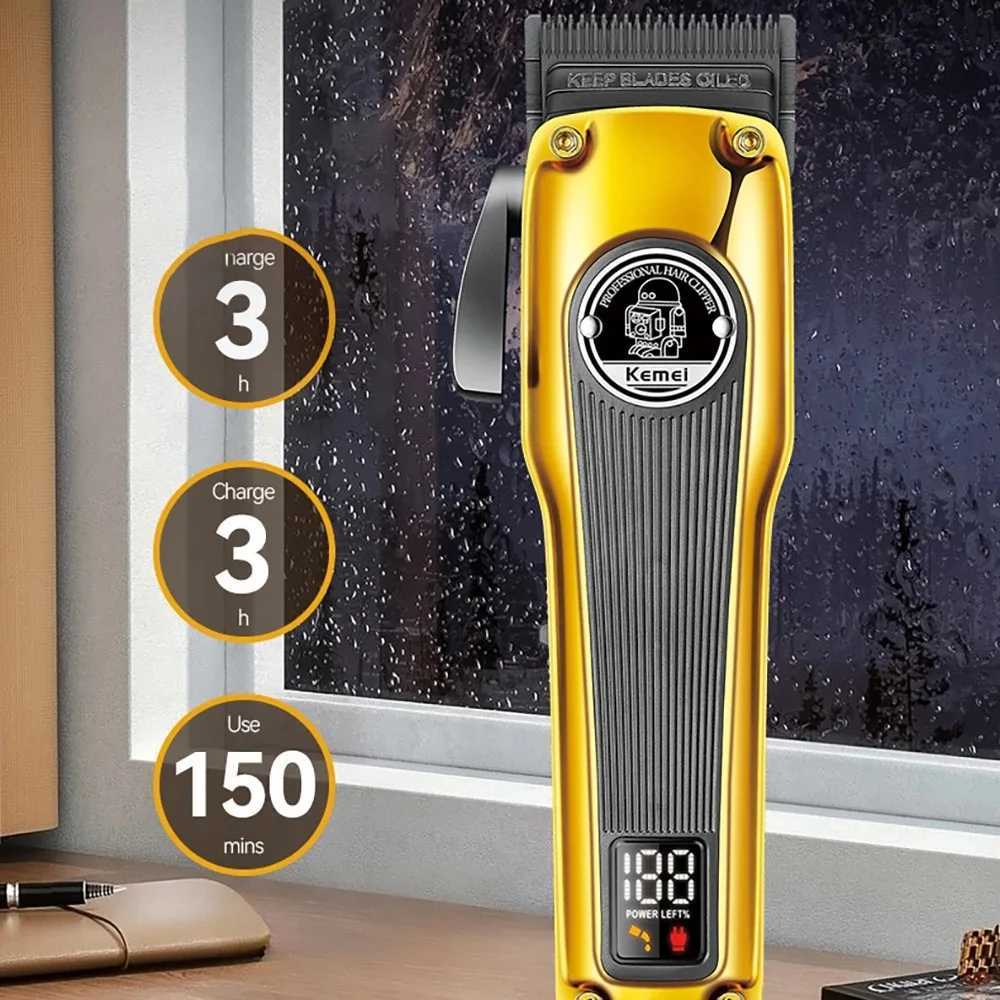 Kemei Barber Hair Clipper Brushless Motor Hair Trimmer Rechargeable Cordless Electric Taper Hair Cutting Machine DLC Fade Blade R250926