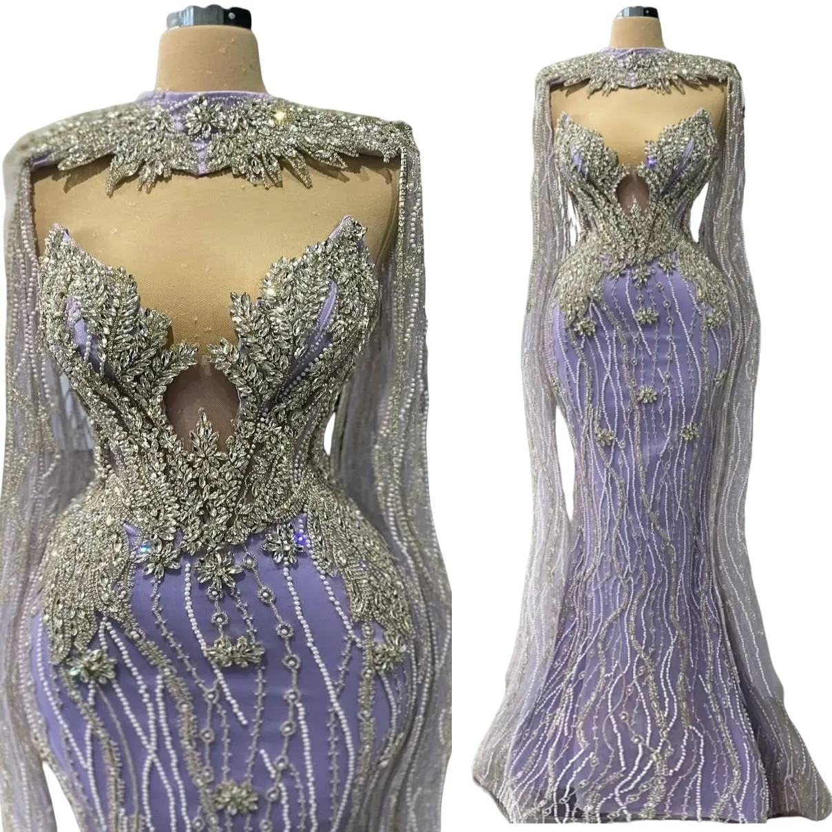 Mermaid Lilac Prom Dresses 2025 Crytals Long Sleeves Sequined Evening Formal Party Second Birthday Engagement Gowns Plus Size Dress For Special Occasi