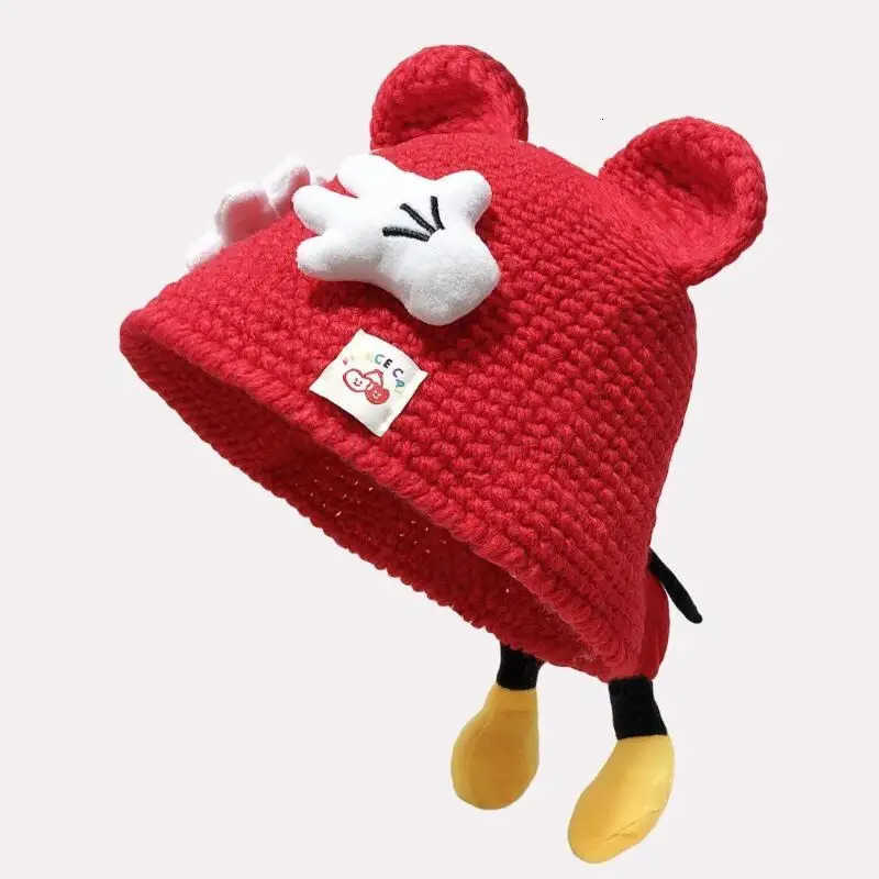 Disney Mickey Mouse Cute Polyester Knitted Fisherman Hat Girls In Autumn Winter Sunshade Outdoor Travel Essential Christmas Gift H250926