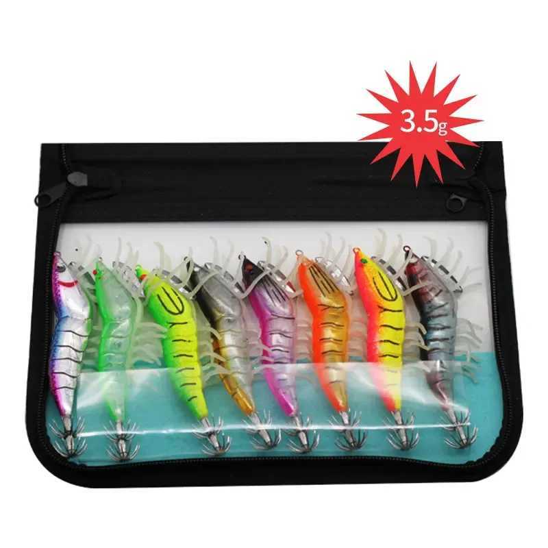 8PCS Bag Glow in The Dark Soft Foot Shrimp Jig Hard Shrimp Squid Hook Wood Shrimp Bait Fishing Lure Set W250926