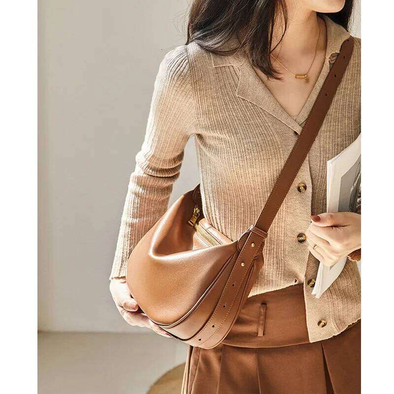 Women Cow Split Leather Dumpling Shoulder Bag Female Casual Designer Cowhide Handbags Ladies Crossbody Underarm Bags Lady Suotong2509