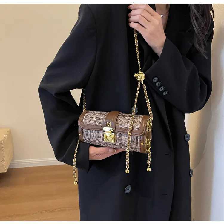 Luxury Women Brand PU Leather Plaid Crossbody Bag Casual Chain Lock Cylinder Messenger BagW250926
