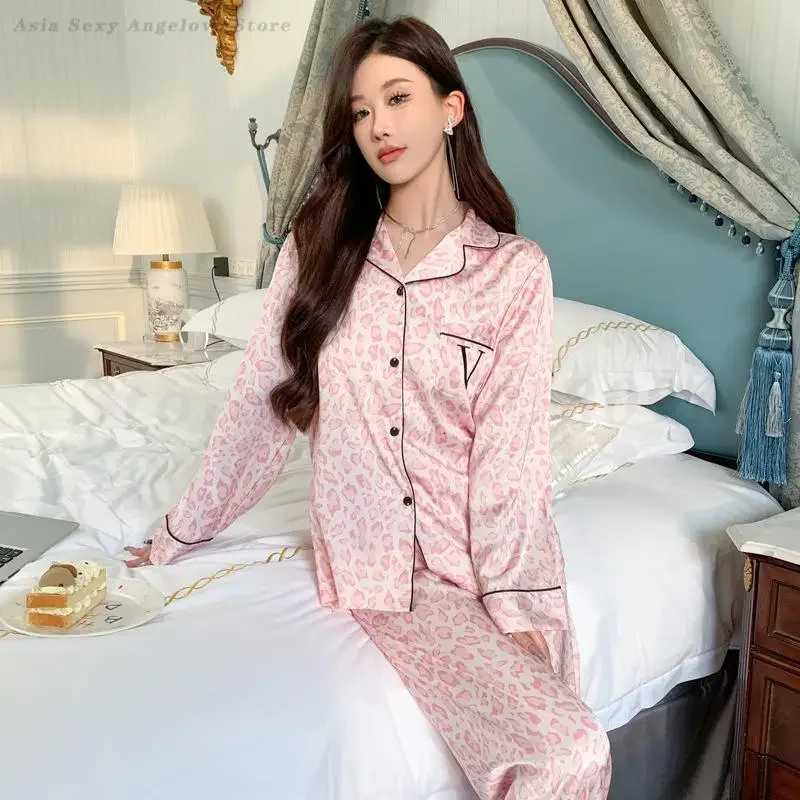 Leopard Pajamas Set Womens Sleepwear Spring Autumn Nightwear Print Lounge Wear Long Sleeve Trousers 2PCS Pyjamas Suit Home Wear Z250925