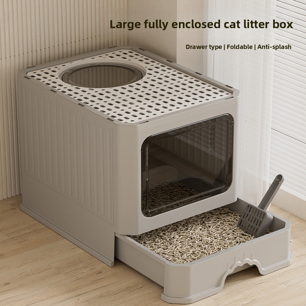 Fully Enclosed Extra Large Drawer Type Top Entry Anti-Odor Anti-Splash Litter Box Cat Toilet for Cats