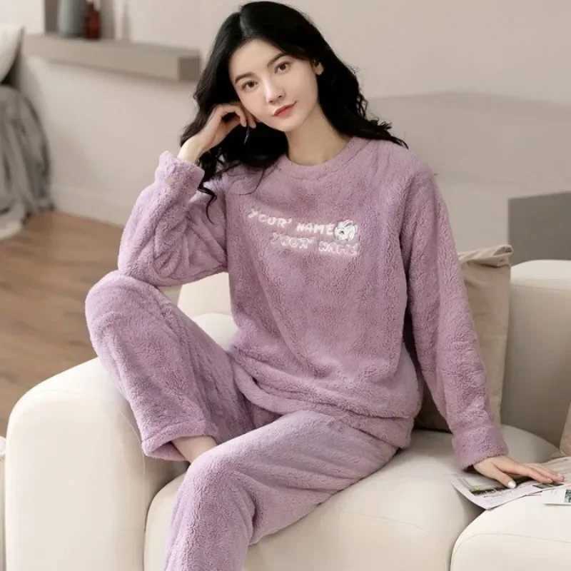 Warm Sleepwear for Winterthickened Warm Flannel Pajamas Student Long Sleeve Cartoon Ladies Loungewear Setpajamas Woman Offer Z250925