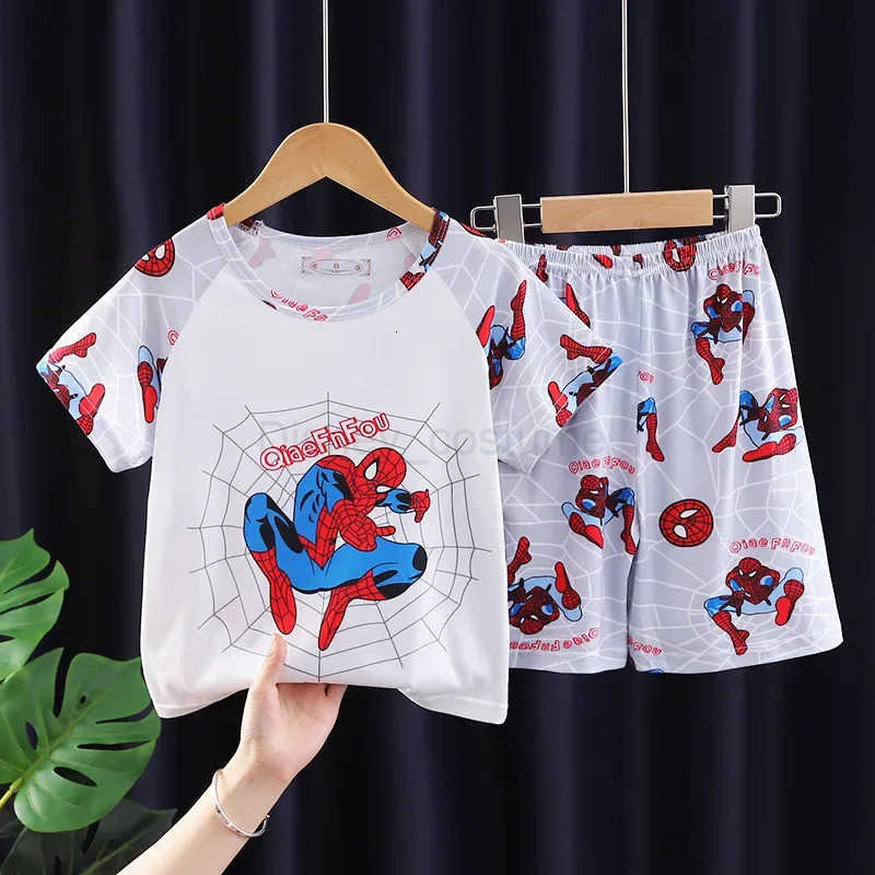 Disney New Summer Childrens Clothing Sets Stitch Angel Boy Sleepwear Short Sleeved Pants Clothes Kids Pajamas Set Baby Girls Pyjamas H250926