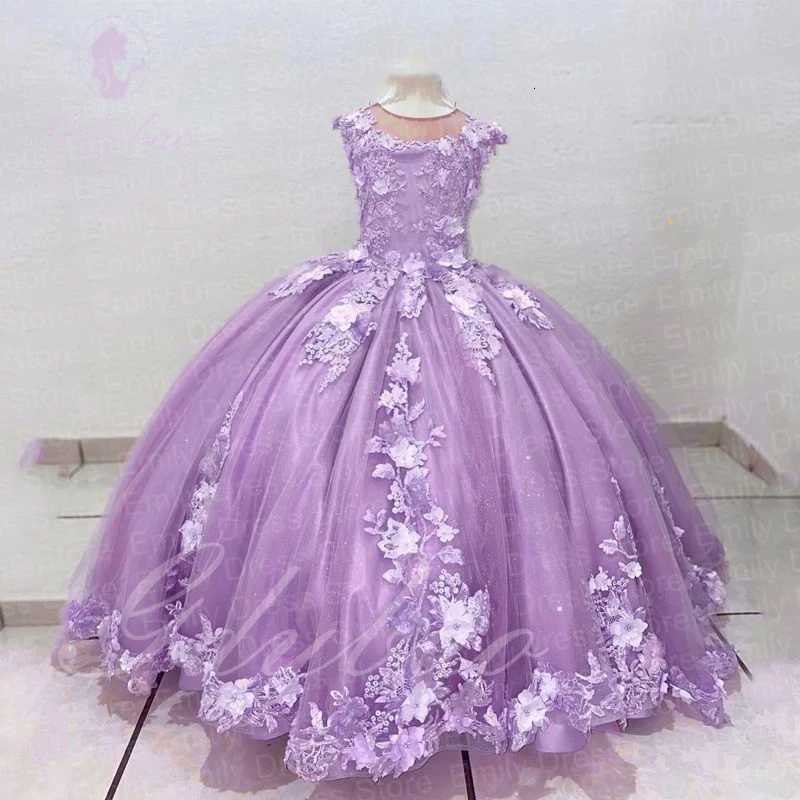 Pink Tulle Flower Girl Dress For Wedding Puffy 3d Applique Floor Length Kids Birthday Pageant First Communion Baby Ball Gown Z250926