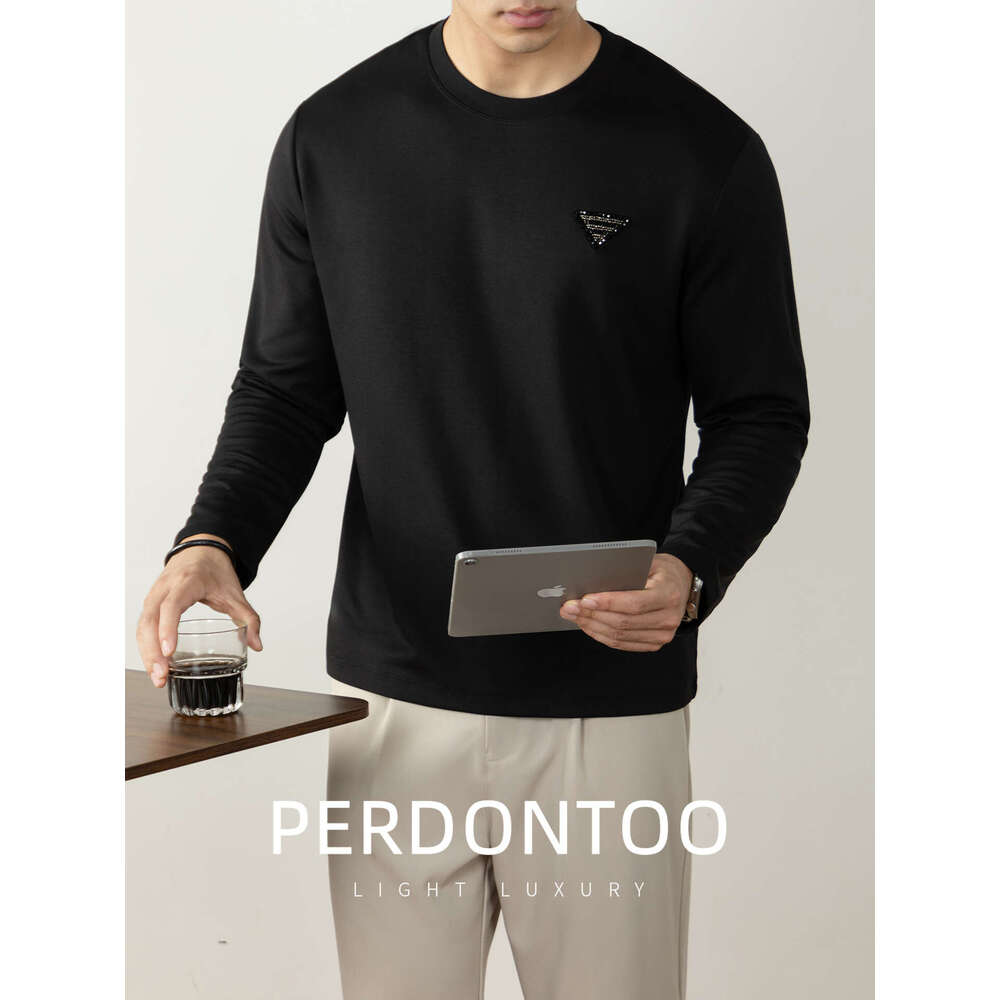 Designer High-End Brilliant Rhinestone High-End Cloud Modal Cotton Long Sleeve Men's Light Inner Wear Autumn Casual Top