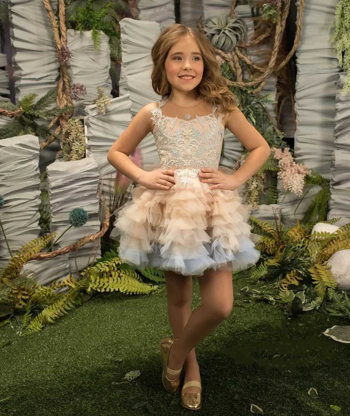 Tiered Tulle Flower Girl Dresses For Wedding With Detachable Train High Low Toddler Girls Pageant Dress Kids Party Ball Gown Z250926