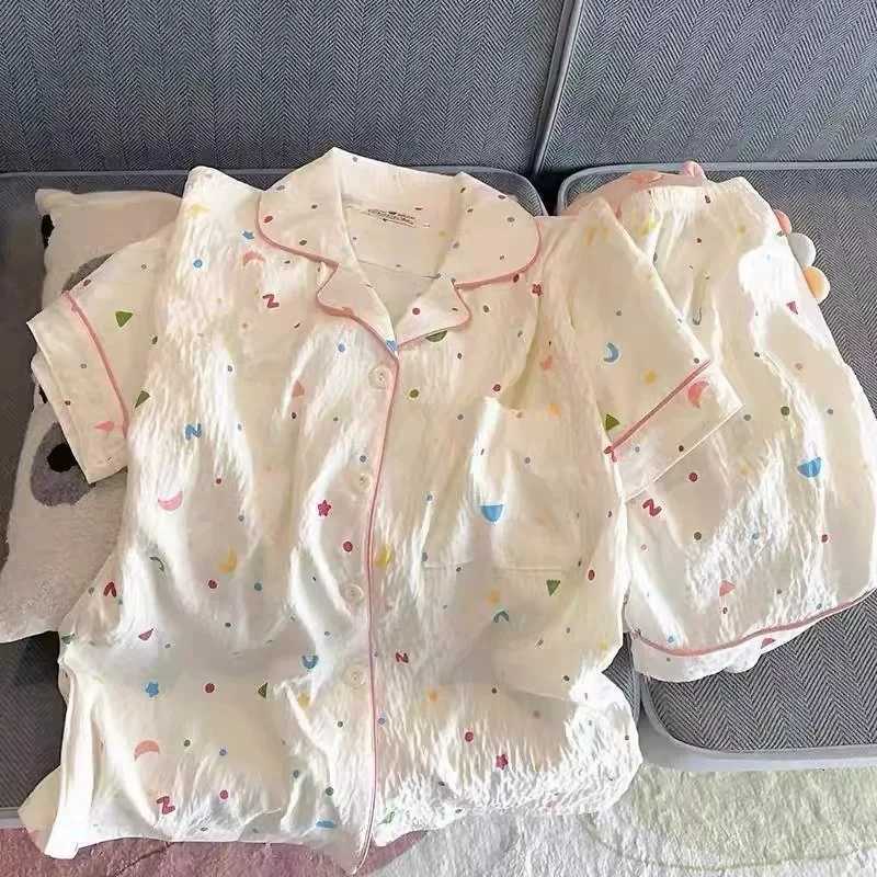 Clouds Cute Pajamas Set for Women Summer Womens Pajamas Set Short Sleeve Shorts Sweet Home Clothes Set Nightwear Z250925