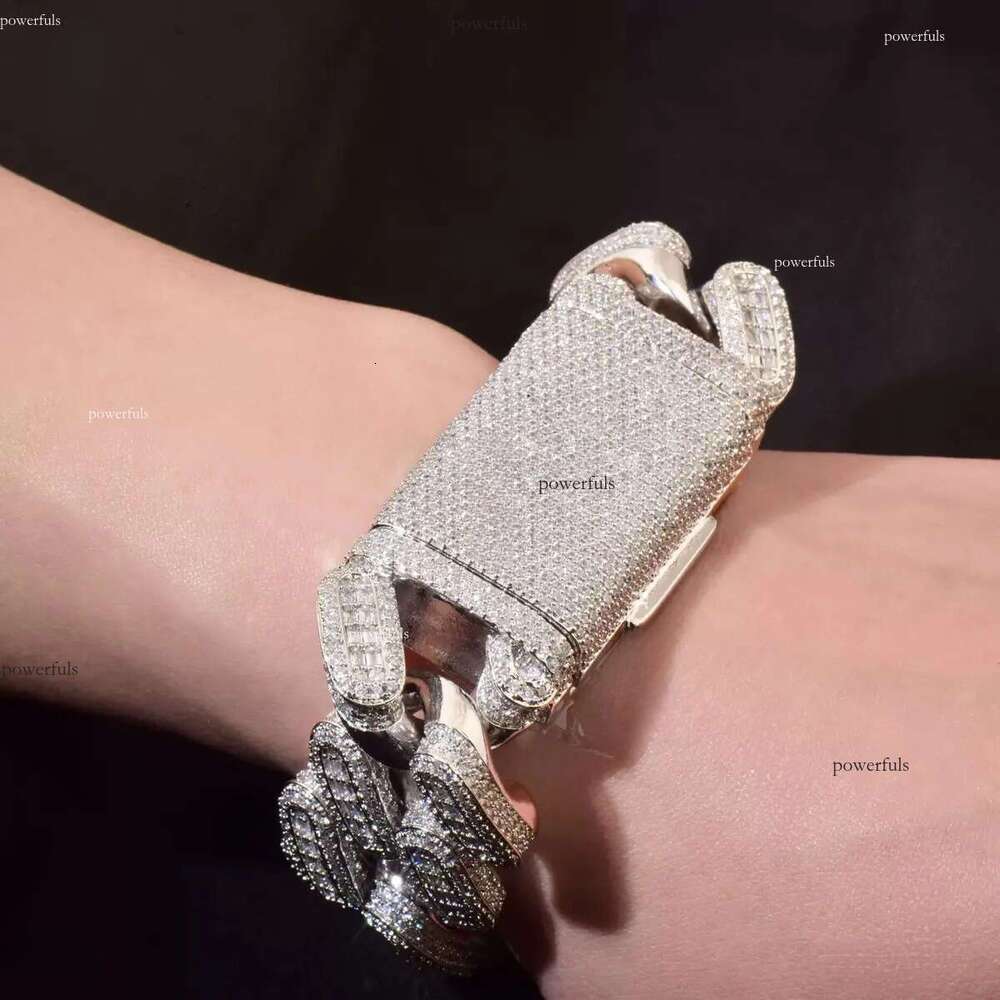 necklace moissanite cuban chain Big Heavy Mens Necklace iced Vvs Moissanite Baguette Dia Hip Hop Iced Out Cuban Link Chain