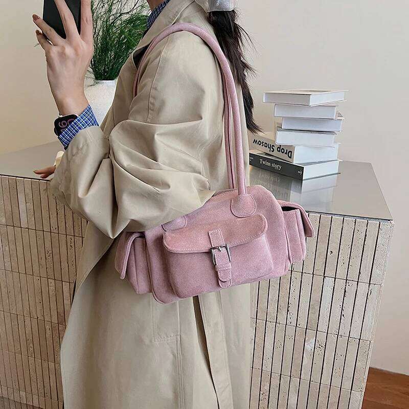 Vintage Small PU Leather Faux Suede Shoulder Bags for Women Tote Bag Winter Trend Handbags and Purses