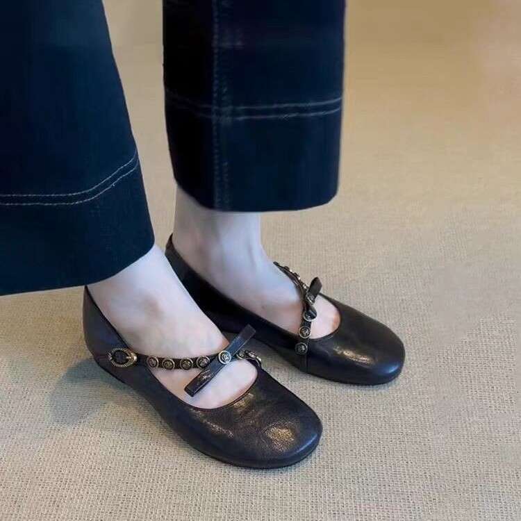 2025 Spring Soft Leather French Style Designer Shoe Women's Flat Bowknot Shallow Ballet Small Square Toe Mary Jane Shoes