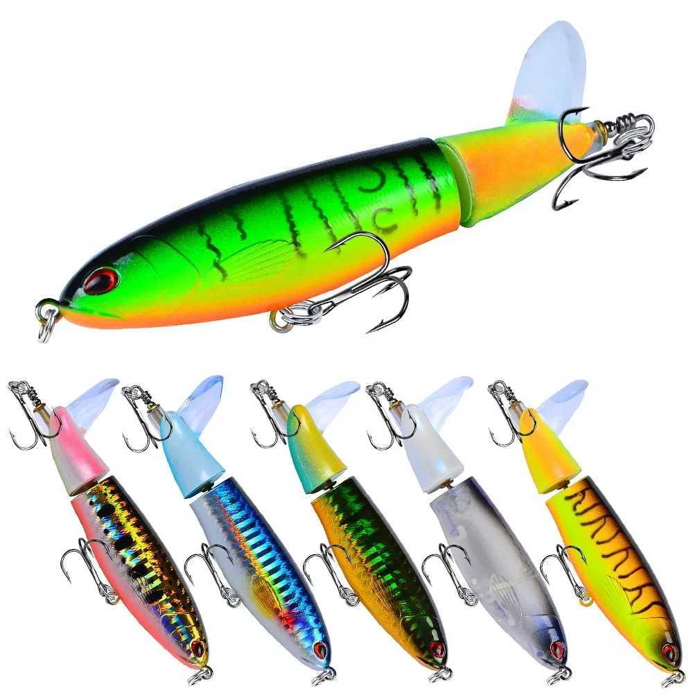 1pcs 10cm 14cm Topwater Spinner Fishing Lure Popper Artificial Pencil Hard Bait pelr Rotating Tail Fishing Tack Swimbait W250926