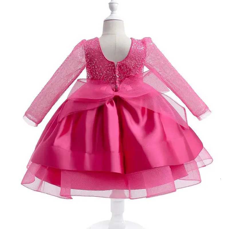 Luxury Girls Party Sequins Princess Tutu Gown White Wedding Dress For Kids Big Bow Long Sleeve Birthday Formal Prom Ball Gown Z250926