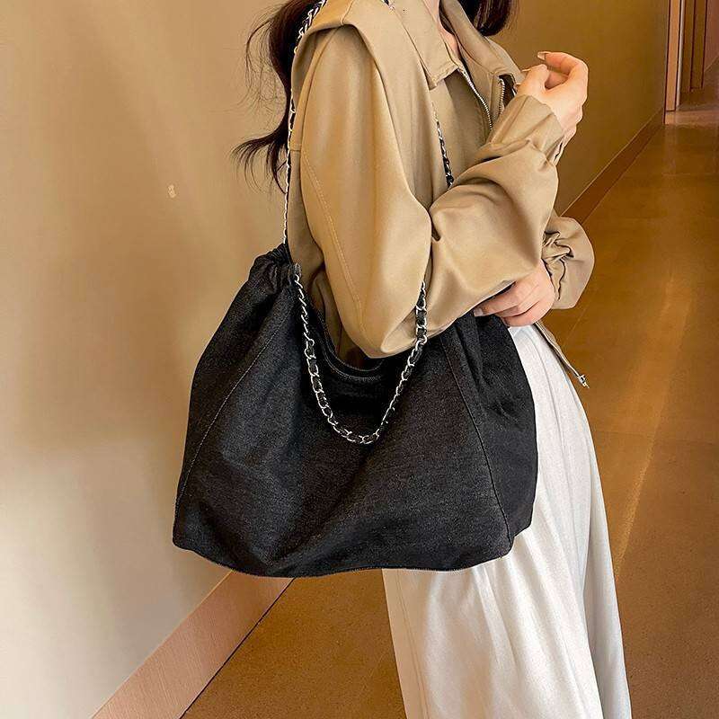 Vone Tote Fashion Hundred Chain Shoulder Women Solid Color High Quality Versatile Denim Bag