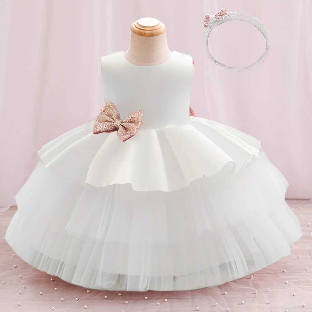 2024 New Summer Big Bow Dress for Baby Girls Tulle Cute Sequin Kids Birthday Princess Party Dress Solid Elegant Wedding Clothes Z250926