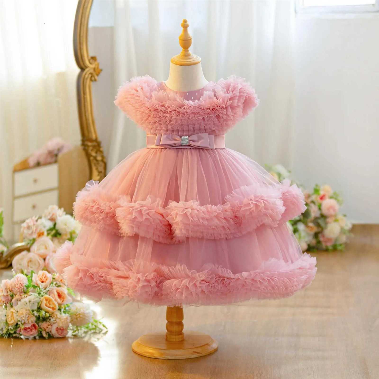 New Elegant Solid Color Girl Princess Dress 412 years old piano performance girl dress birthday party wedding Girls Dress Z250926