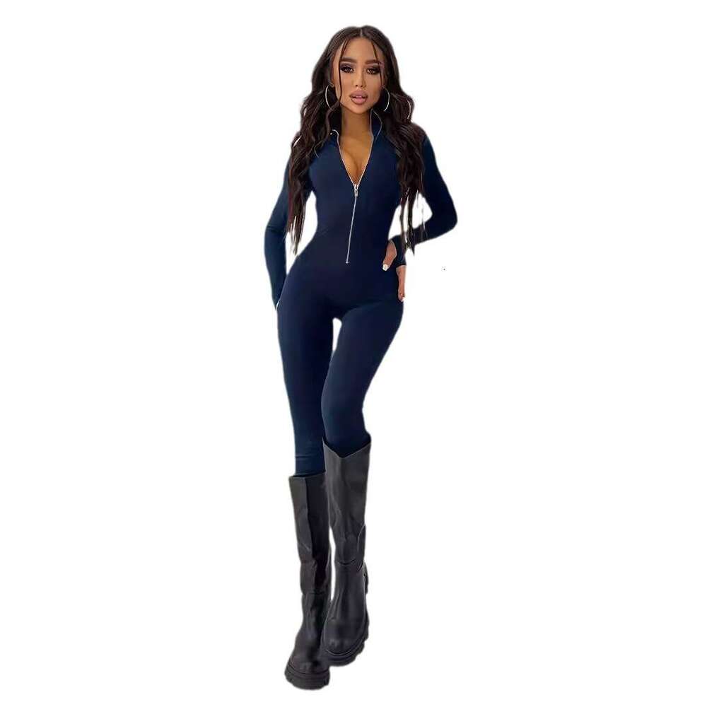 2025 New Cross-Border European and American Style Zipper Slim Fit Jumpsuit Sexy Bodycon Bodysuit Women's Clothing
