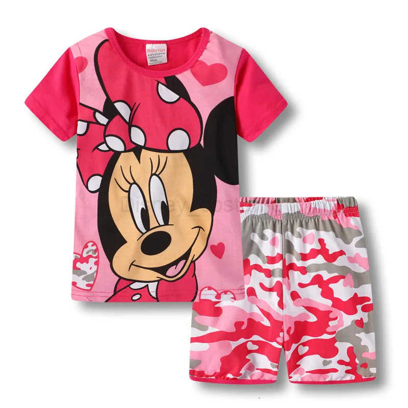 Disney New Summer Kids Boys Girls Clothes Baby cotton Princess Pajamas Summer Short Sleeved Set Cartoon Minnie Childrens Sleepwear H250926