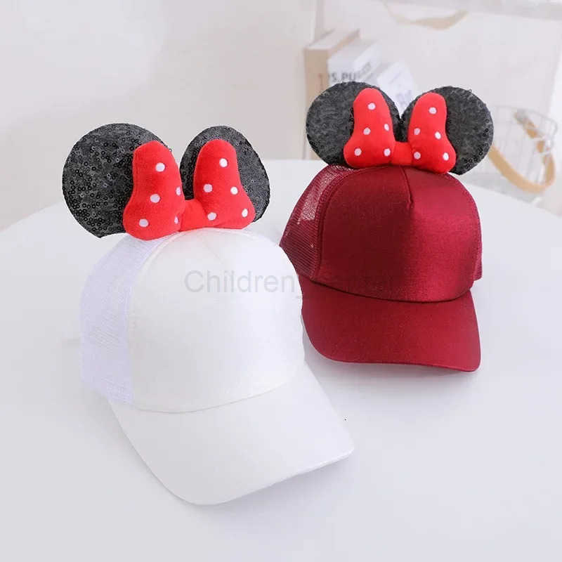 Disney Minnie Mouse Baseball Cap Mesh Women Summer Cute Snapback Hat Girls Hip Hop Kawaii Cartoon Breathable Travel Party Hats H250926