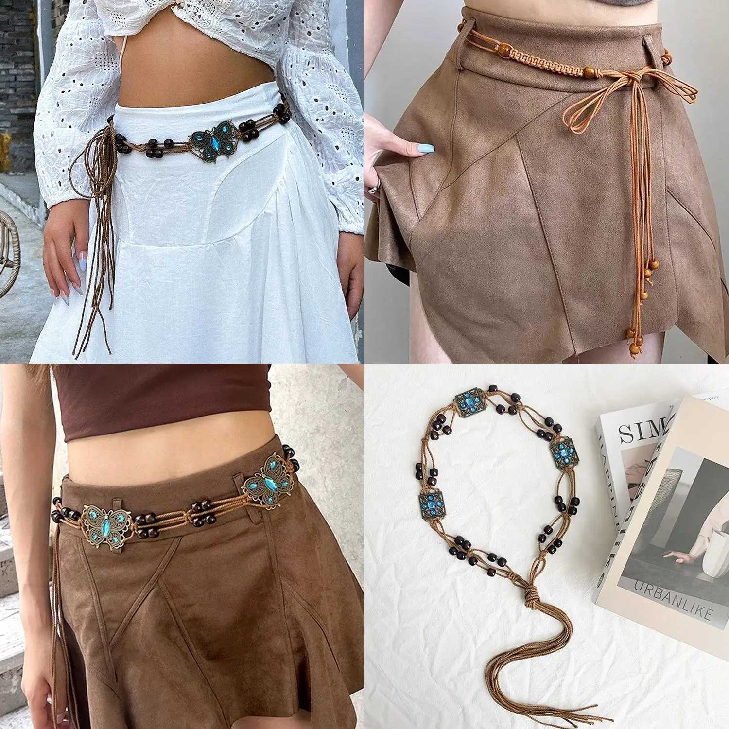 Vintage Ethnic Trend Butterfly Belt Bohemian Style Brown Braided Waistline Women With Dress Sexy Belt Y2k Belt Waist Rope L250926