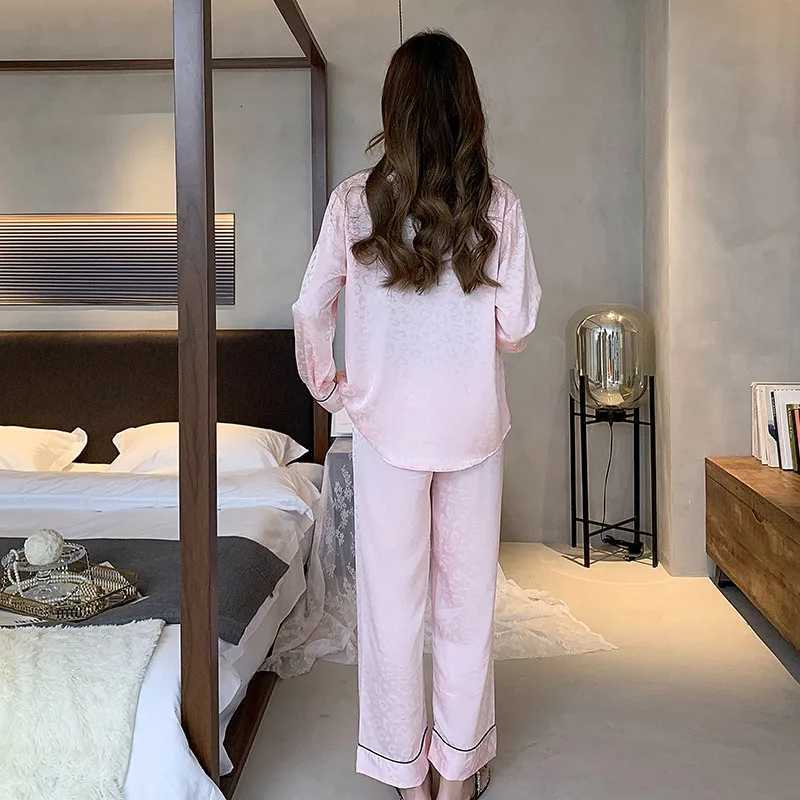 Sexy Leopard Print Pajamas Set Rayon Sleep Set Womens Home Clothes Long Shirtpants Loungewear As Gift Pijamas Suit Z250925