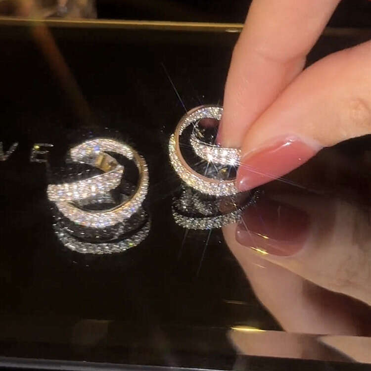 High-End Cross Earrings Micro Inlaid Zircon Niche Snake-Shaped Wrapped Hoop Studs Exquisite Light Ear Jewelry