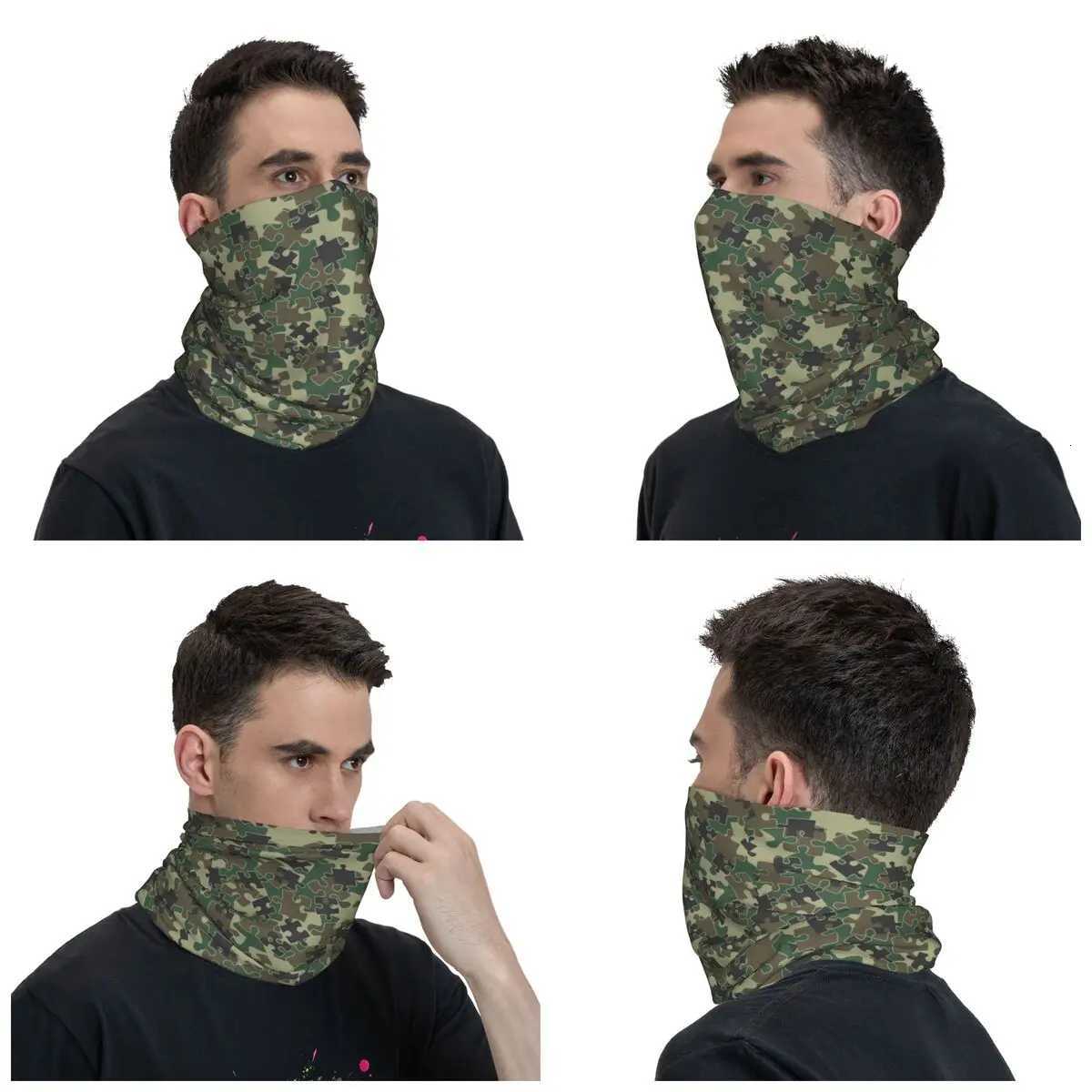 Jigsaw Puzzle Pieces Camo Woodland Green Bandana Neck Warmer Men Women Winter Ski Hiking Scarf Gaiter Camoflage Face Cover Z250926