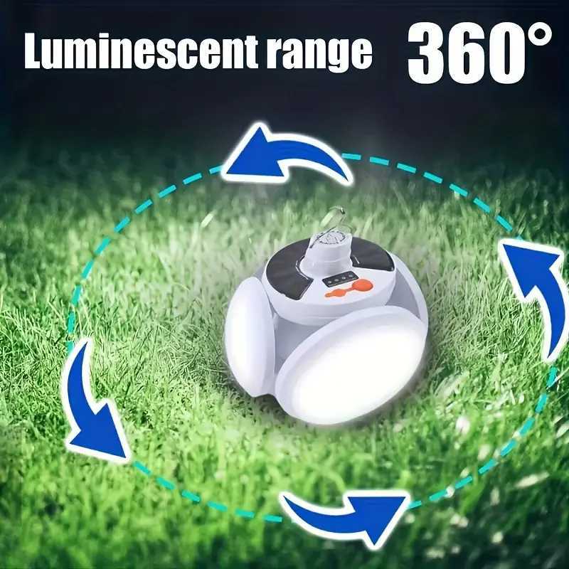 Portable LED Solar Camping Light Bulb Rechargeable Flashlight Waterproof Night Lamp Camping Supplies 5 Mode Adjustable with Hook C250925