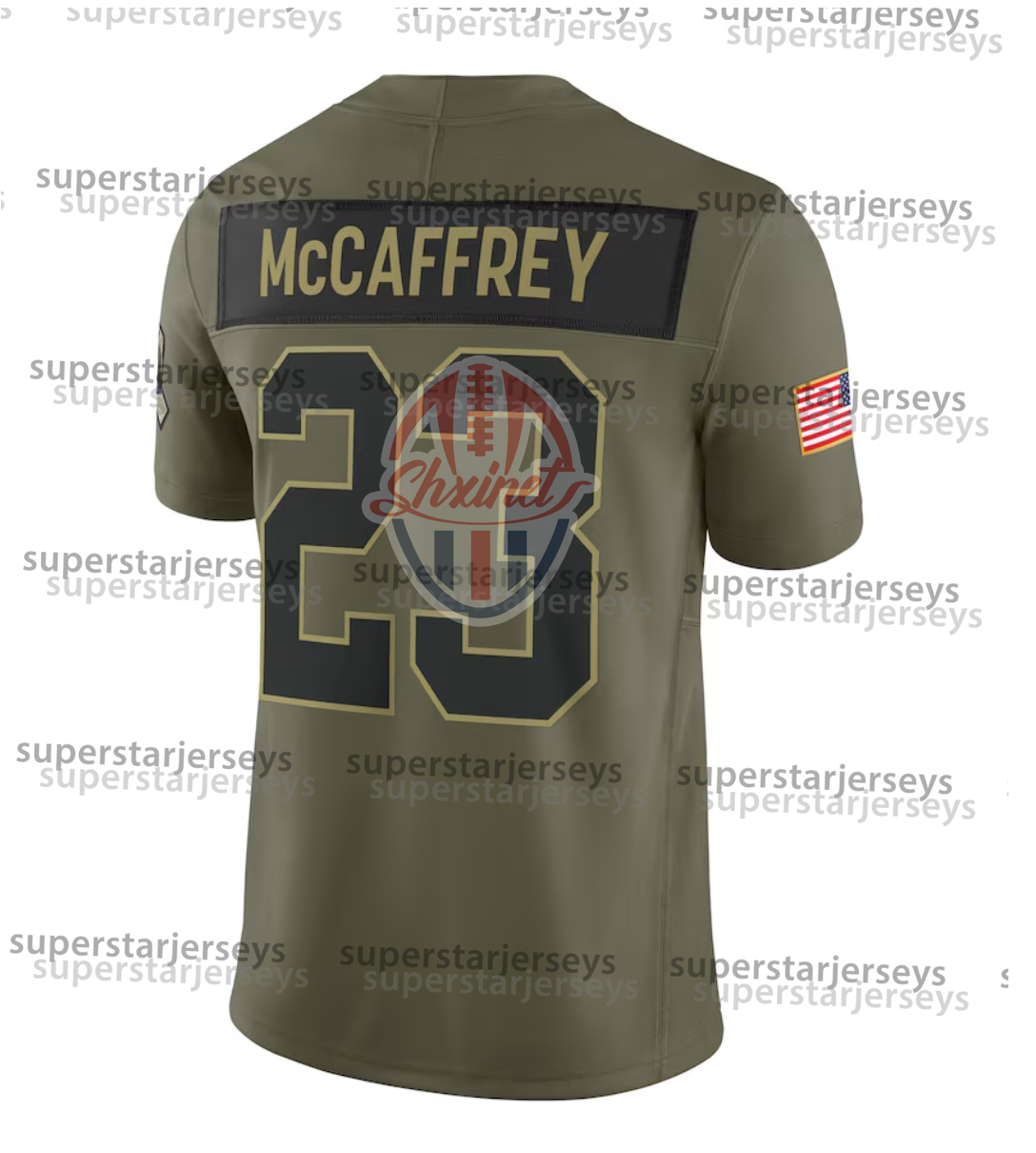 Mens Olive Salute Custom Football 2025 Rivalries Jersey Brock Purdy George Kittle Fred Warner Christian McCaffrey Mac Jones Deommodore Lenoir 666