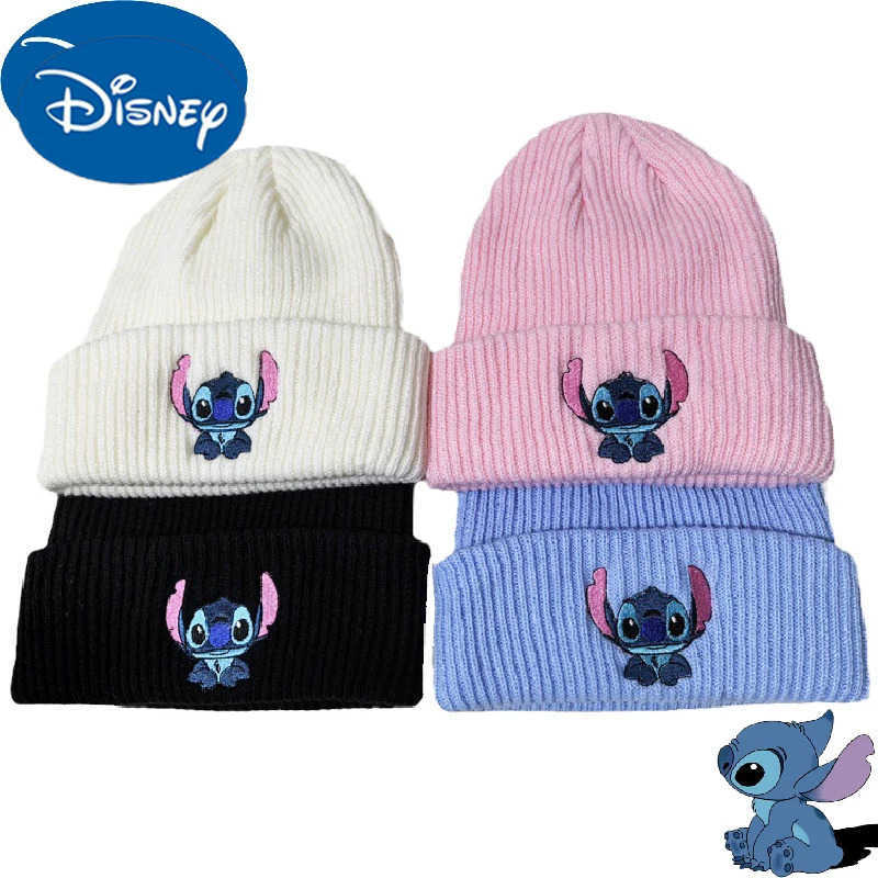 Disney Anime Stitch Knitted Hat Kawaii Lilo Stitch Embroidered Cute Warm Hat Cartoon Children Autumn Winter Hat Gifts H250926