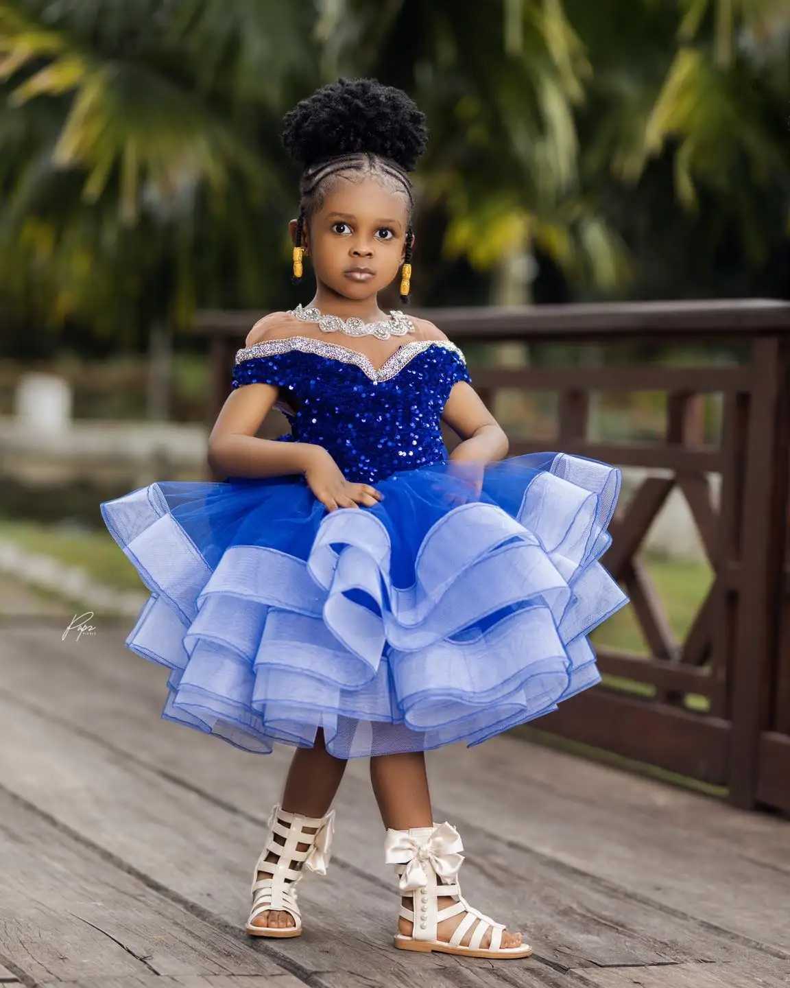Blue Princess Flower Girl Dresses for Wedding Sequins Ruffles Length Girl Kids Birthday Party First Communion Gowns Z250926