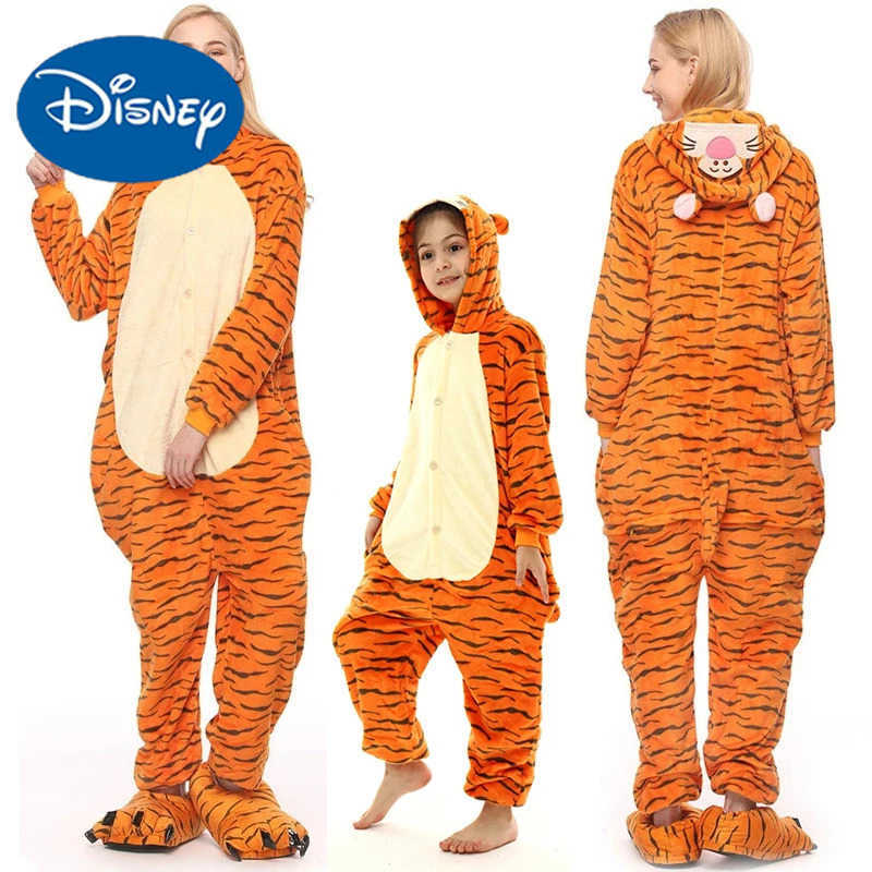 Disney Fleece Tiger Adult Onesie Pajamas Christmas Halloween Animal Cosplay Sleepwear Women Men Kids Family One Piece Jumpsuit Costume H250926