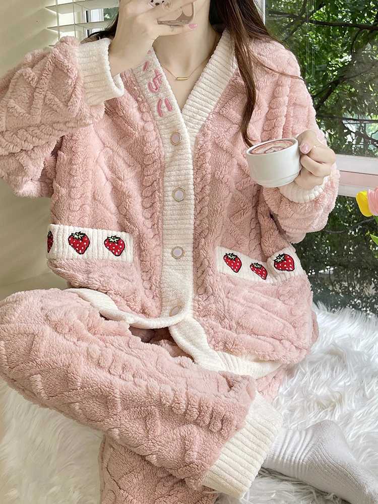 Thi Coral Fce Spwear Womens Autumn Winter Home Clothes Set Cute Sweet Sle TwoPiece Set Can Be Worn outside Z250925