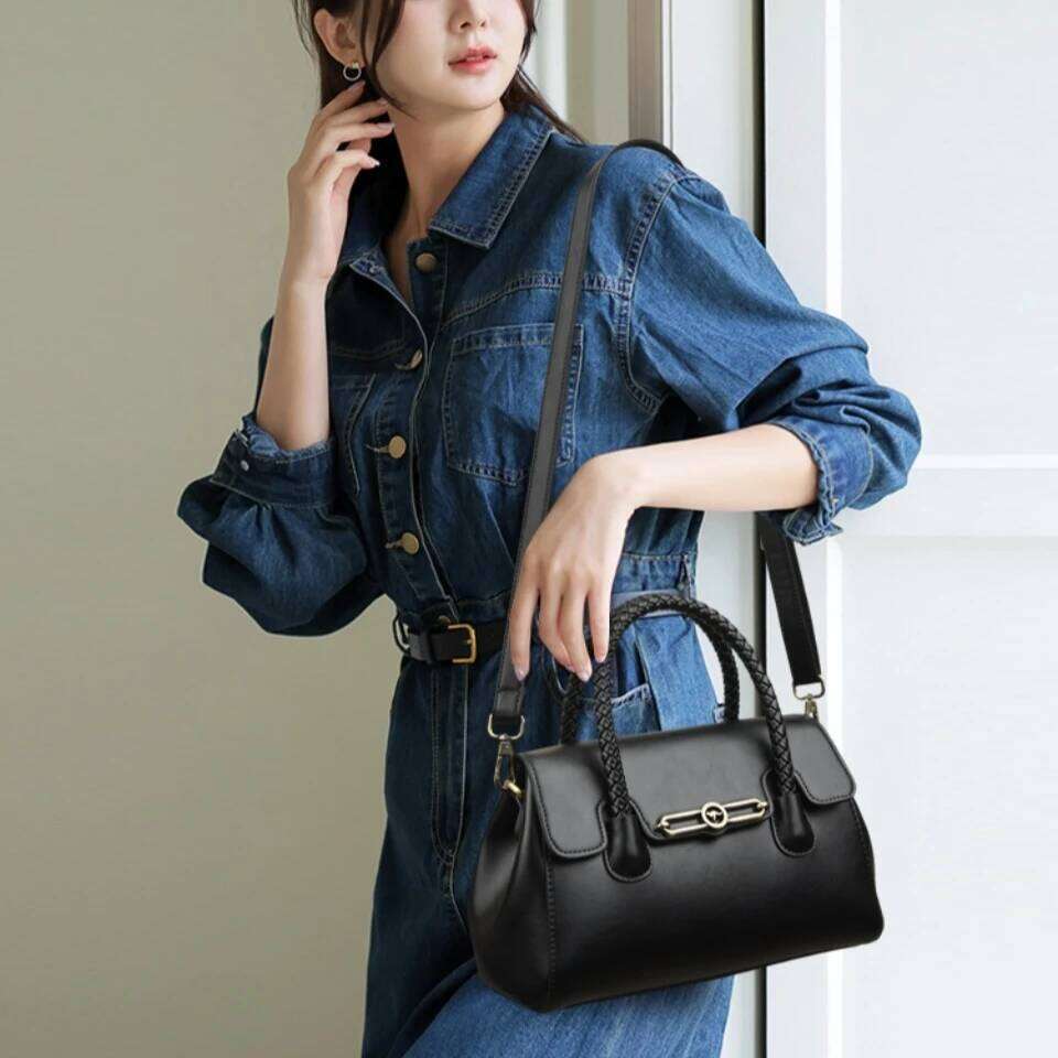 Woven Handle High Quality Pu Leather Women Top-handle Shoulder Bags Retro Casual Totes Latest Trendy Lock Designer Handbag Small