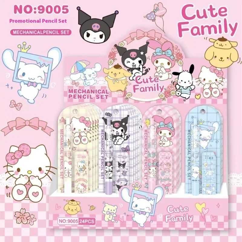 Sanrio 24Pcs Mechanical Pencil Set Kuromi Hello Kitty Cinnamoroll 05Mm Mechanical Pencil Students Learn Stationery L250908
